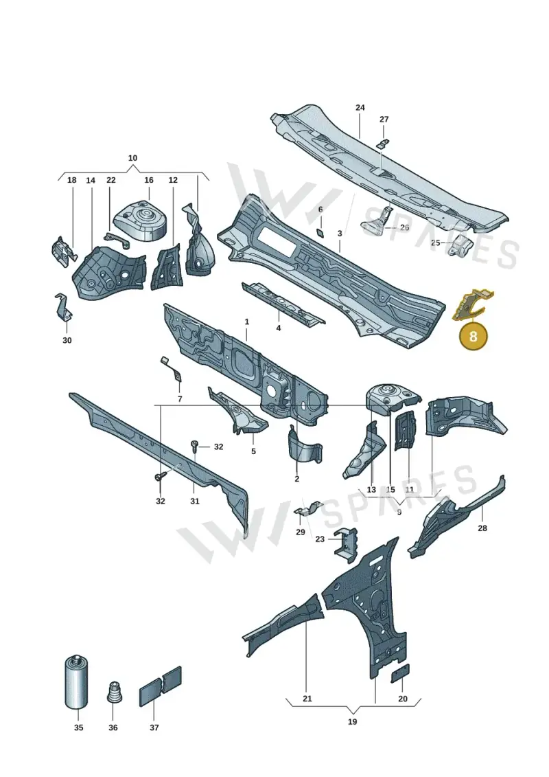 5QN803344 — Volkswagen Caddy Maxi Kombi (2020-2024) diagram 2ka803010, position 8