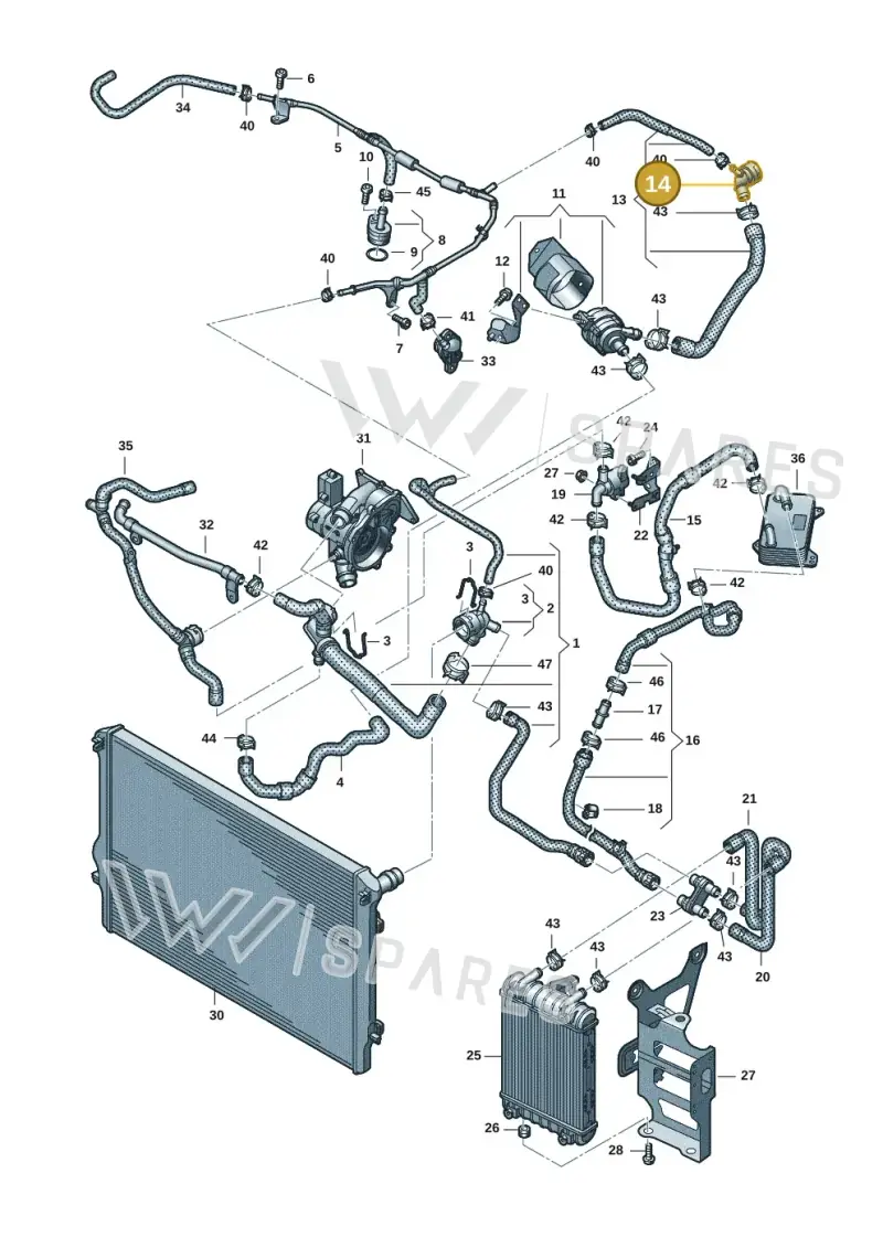 5WA122291F — Volkswagen Golf 2.0 BlueMotion (2019-2024) diagram 884121444, position 14