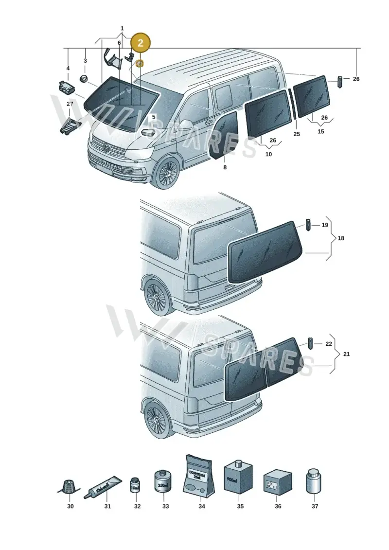 6N0845543 — Volkswagen Caravelle (2019-2024) diagram 7ep845000, position 2