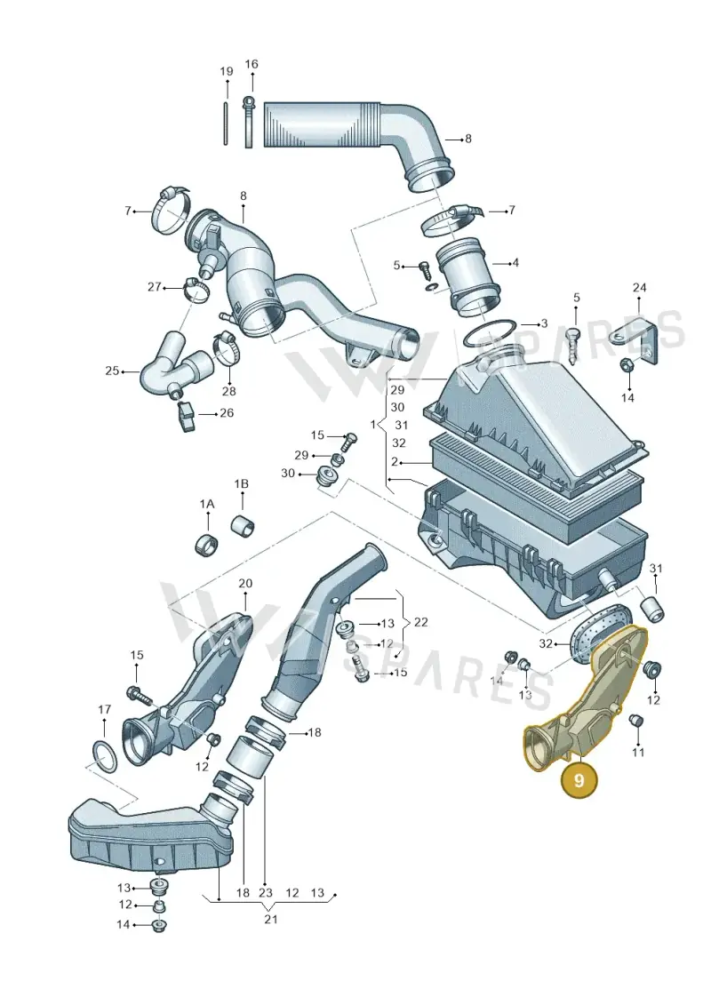 6Q0129618G — Volkswagen Polo (2011-2014) diagram 194129150, position 9