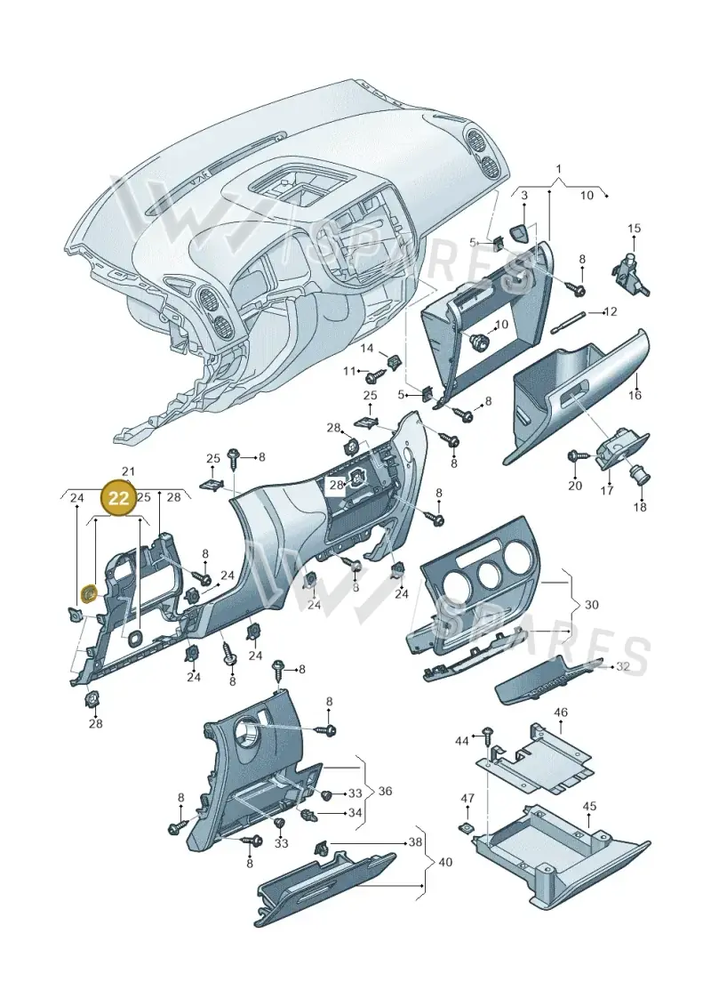 6Q0898540 — Volkswagen Tiguan 4Motion (2011-2018) diagram 634857200, position 22