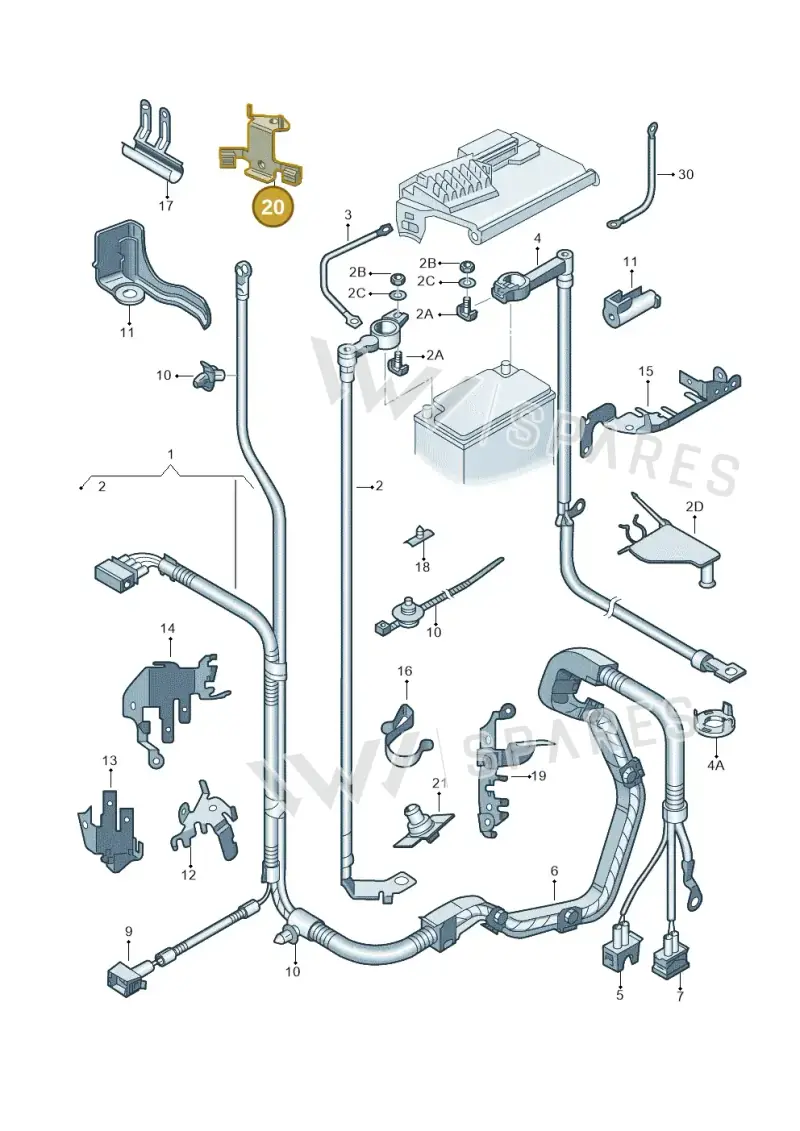 6Q0971501D — Volkswagen Polo (2009-2014) diagram 253971650, position 20