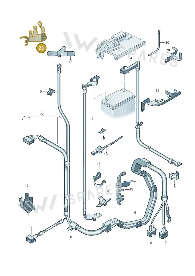 6Q0971501D — Volkswagen Polo (2012-2014) diagram 747971650, position 21