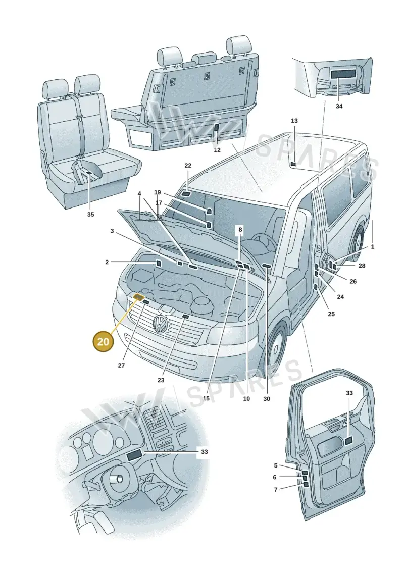 701010002A — Volkswagen Caravelle (2019-2024) diagram 7ep010000, position 20