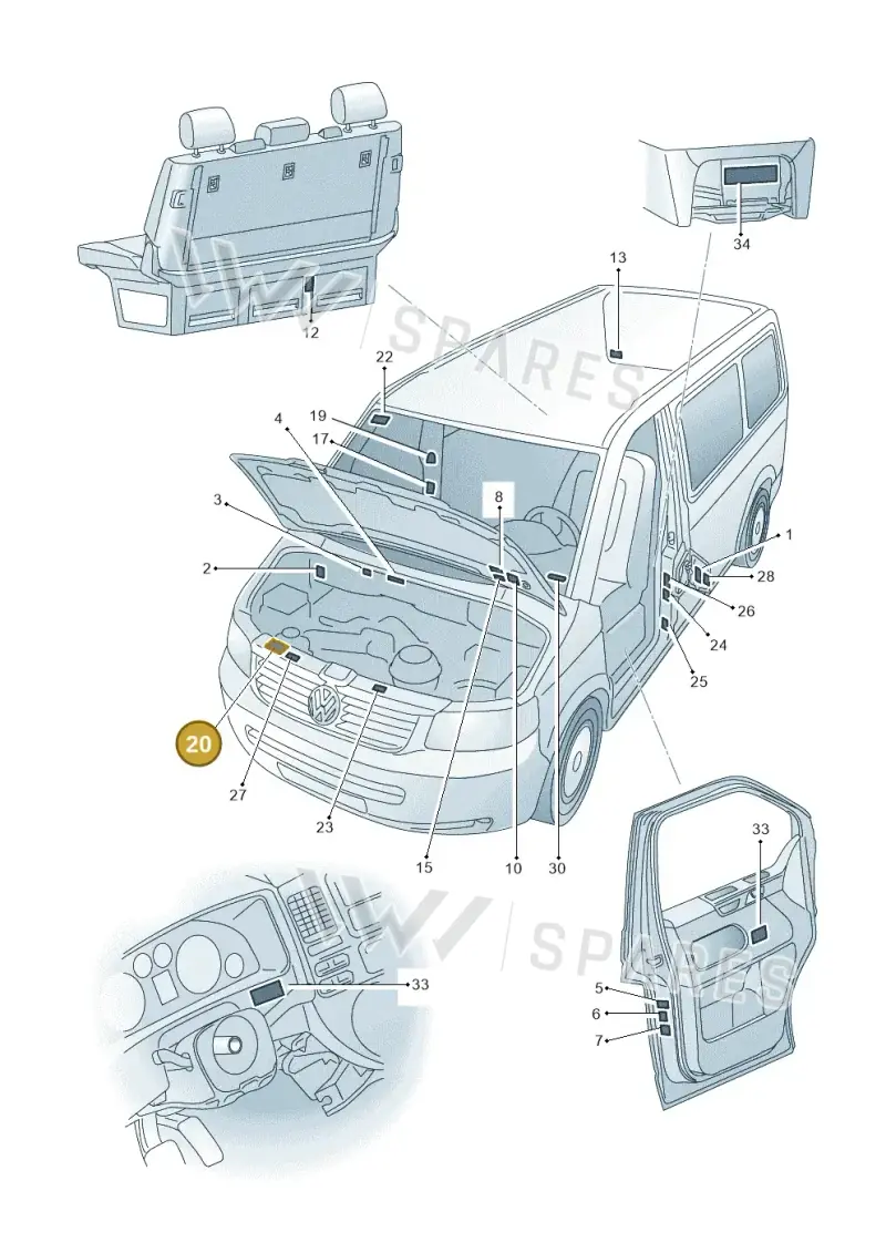 701010002A — Volkswagen Transport. multivan (2019-2024) diagram 861010000, position 20