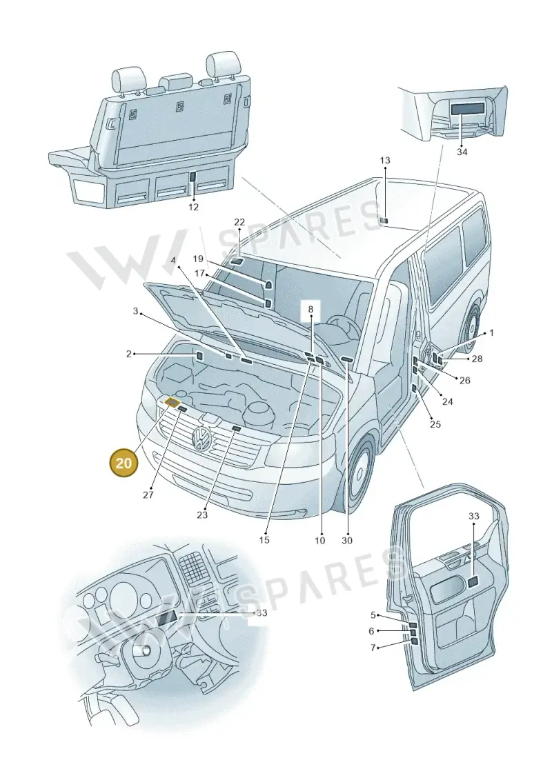 701010002H — Volkswagen Transport. multivan (2019-2024) diagram 861010000, position 20