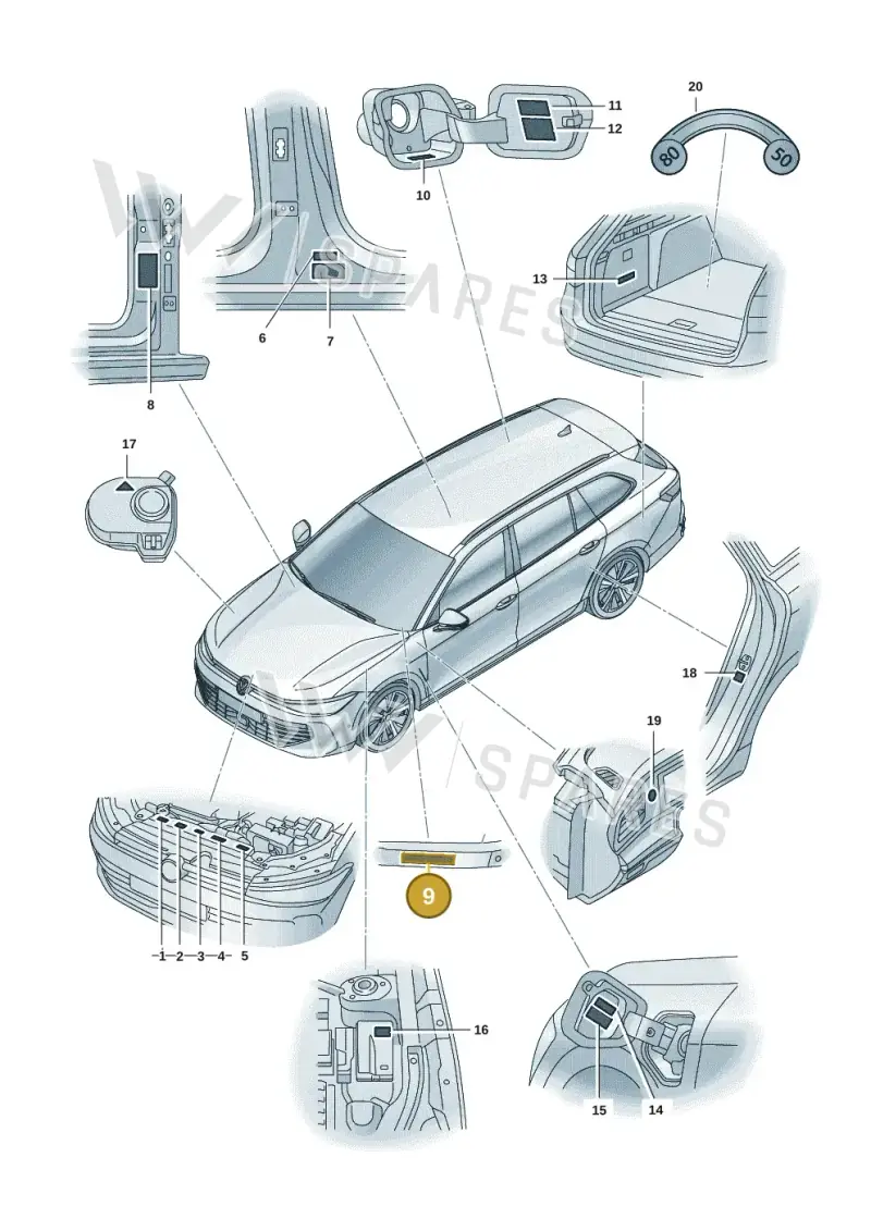 7D0000279C — Volkswagen Passat estate (2023-) diagram 3j0010000, position 9