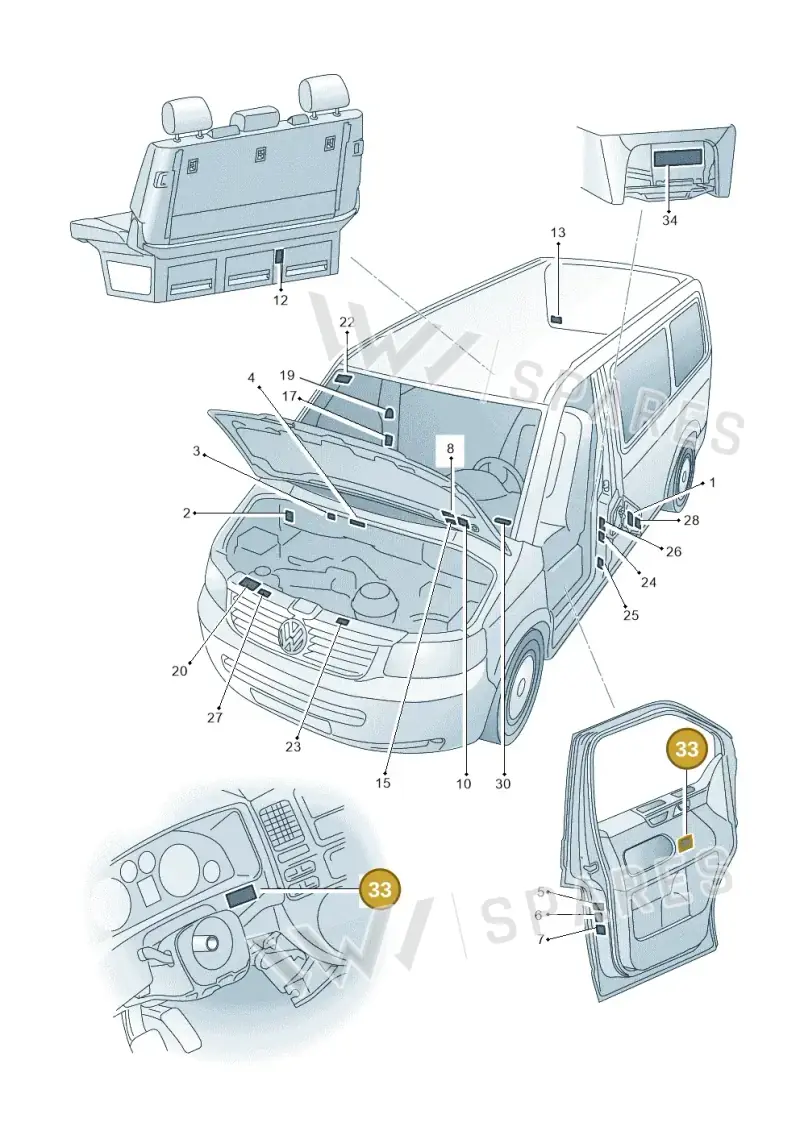 7E0010774N — Volkswagen Transport. multivan (2019-2024) diagram 861010000, position 33