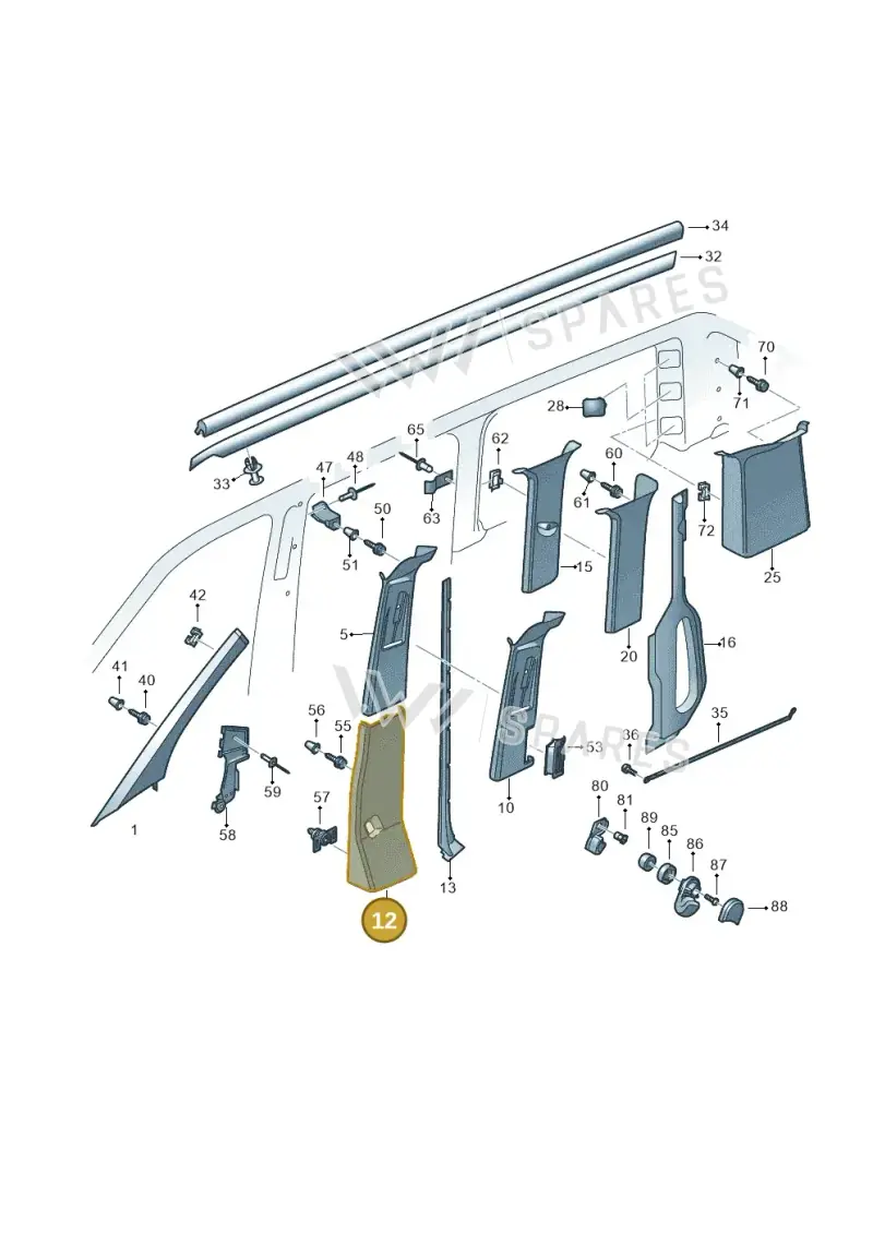 7E0867292AA92W — Volkswagen Caravelle (2015-2019) diagram 731867700, position 12