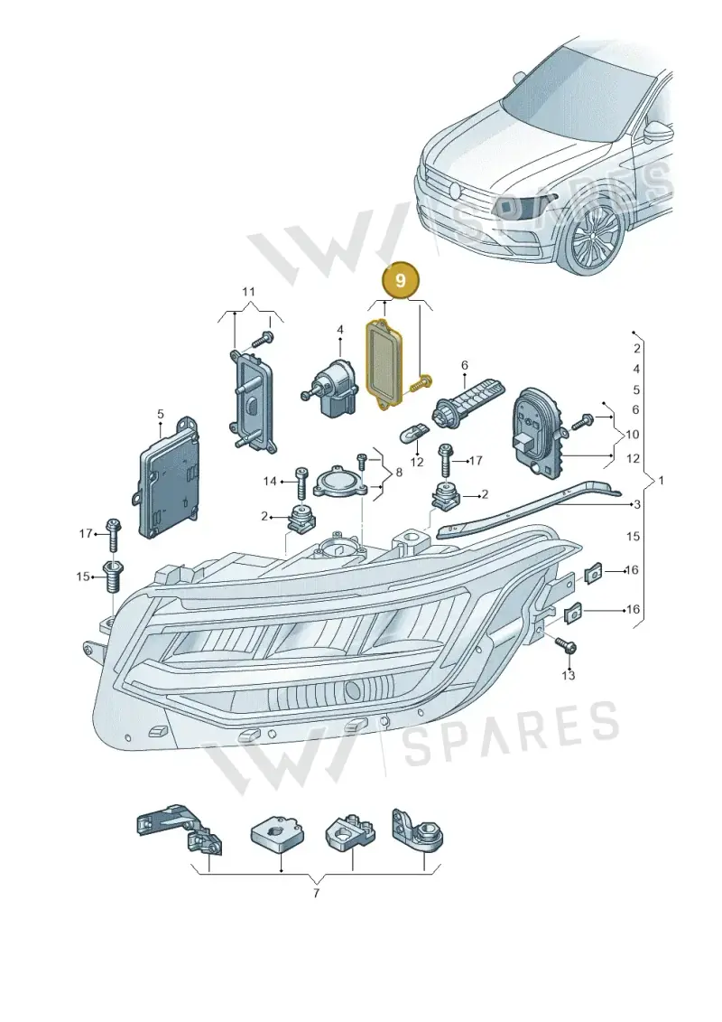 7E0998295 — Volkswagen Tiguan 2.0 4Motion (2016-2024) diagram 884941011, position 9