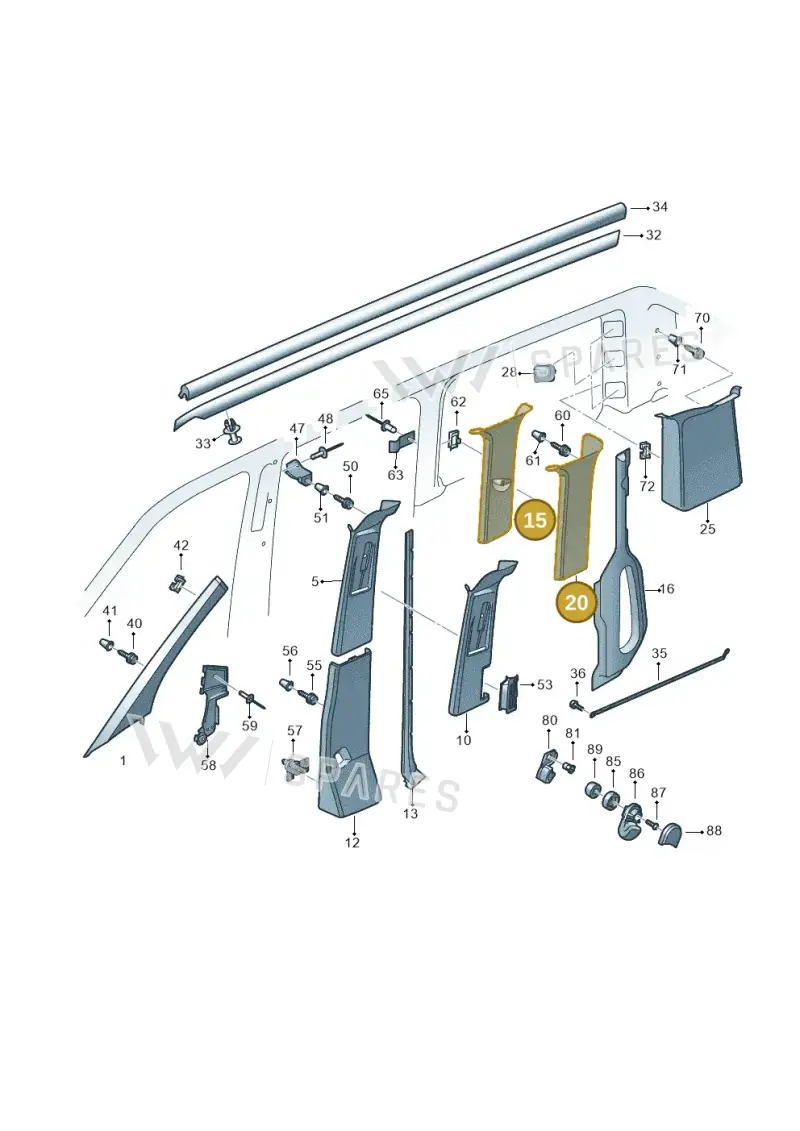 7E5867287AP6K8 — Volkswagen Caravelle (2015-2019) diagram 731867700, position 15+20