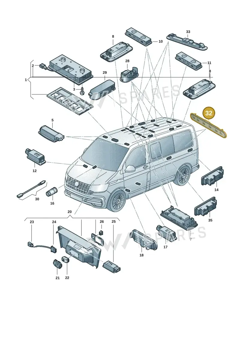 7E7947111 — Volkswagen Caravelle (2019-2024) diagram 7ep947000, position 32