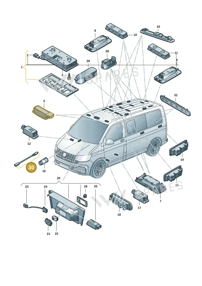 7E8947105 — Volkswagen Caravelle (2019-2024) diagram 7ep947000, position 30