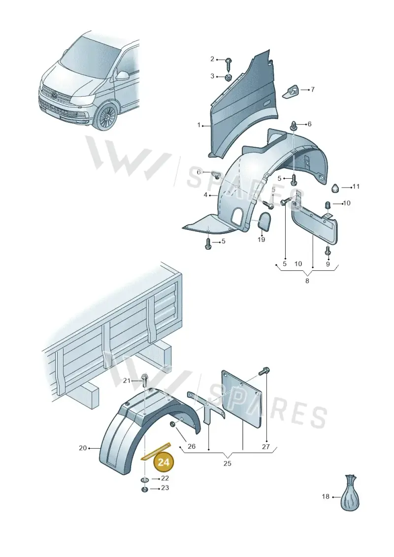 7F0821657 — Volkswagen Single-cab transp. (2015-2019) diagram 862821100, position 24