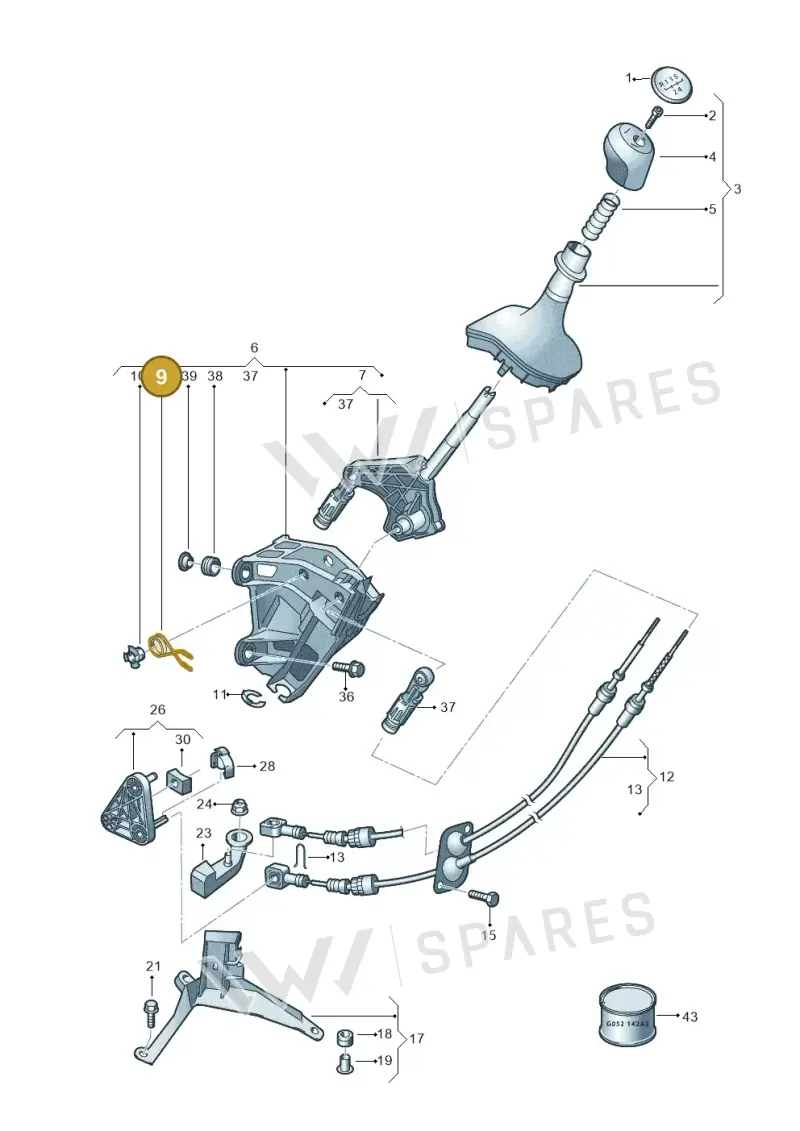 7H0711145A — Volkswagen Caravelle (2015-2019) diagram 861711300, position 9