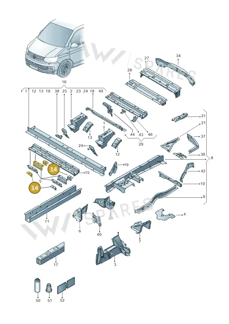 7H0802369 — Volkswagen Caravelle (2015-2019) diagram 861803500, position 14