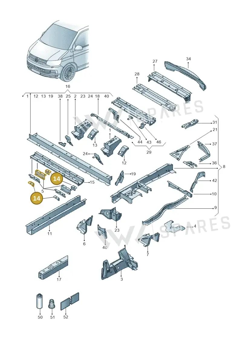 7H0802370 — Volkswagen Caravelle (2015-2019) diagram 861803500, position 14