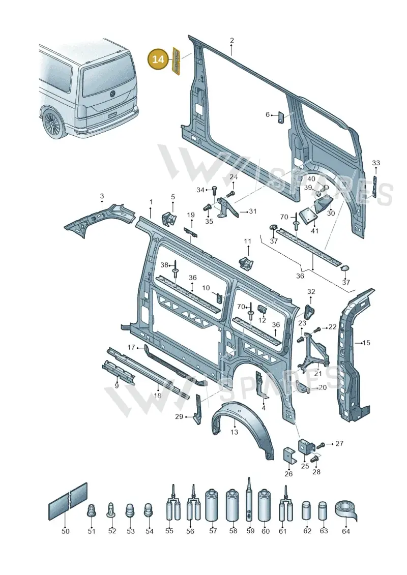 7H0809966B — Volkswagen Caravelle (2019-2024) diagram 861809000, position 14