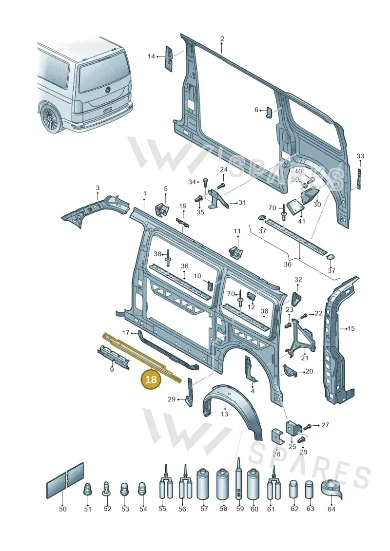 7H0810728A — Volkswagen Caravelle (2019-2024) diagram 861809000, position 18