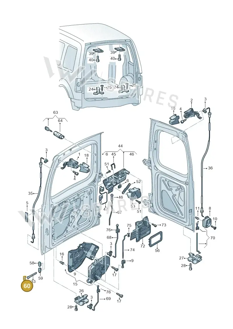 7H0843797A9B9 — Volkswagen Caddy Maxi Kombi (2010-2015) diagram 443827650, position 60