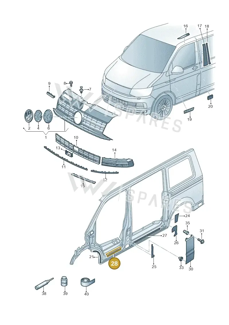 7H0853803 — Volkswagen Caravelle (2015-2019) diagram 861853000, position 28