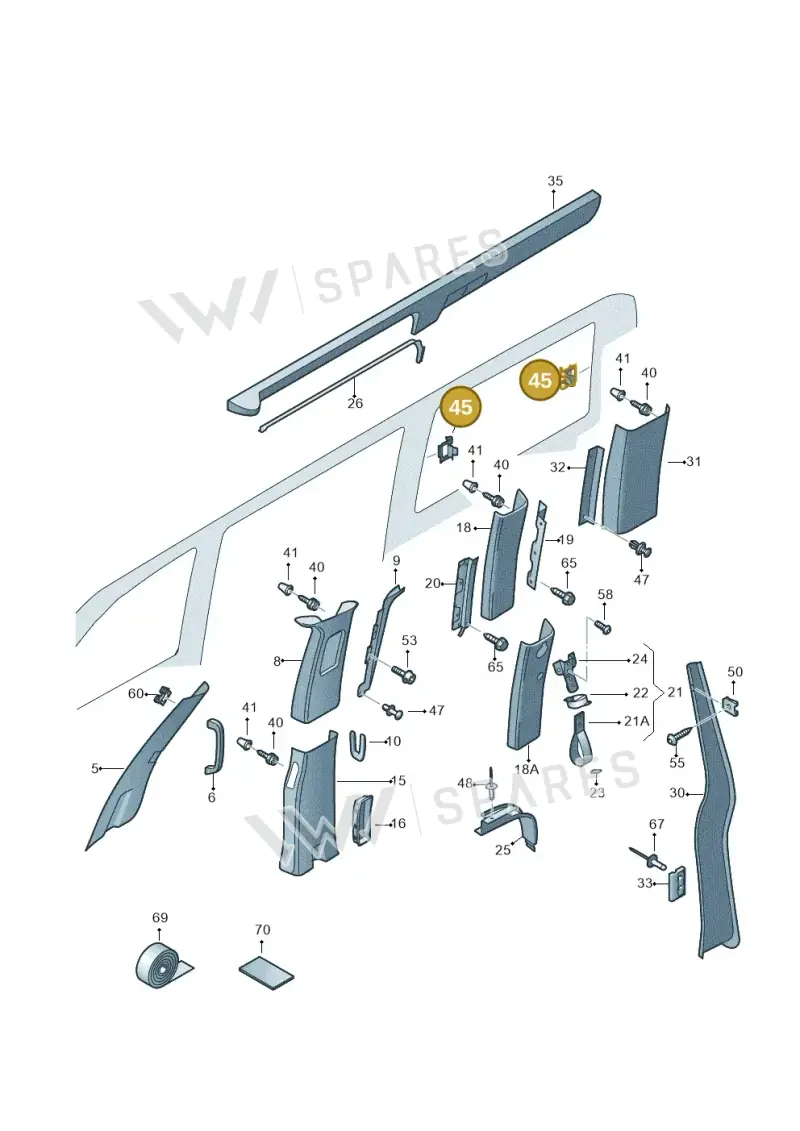 7H0867331A — Volkswagen Transp. caravelle (2009-2011) diagram 452867700, position 45