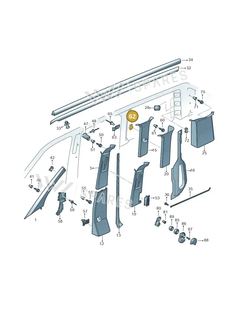 7H0867331A — Volkswagen Transp. caravelle (2011-2015) diagram 731867700, position 62