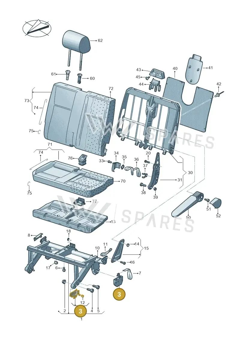 7H0883389C — Volkswagen Caravelle (2019-2024) diagram 861883000, position 3