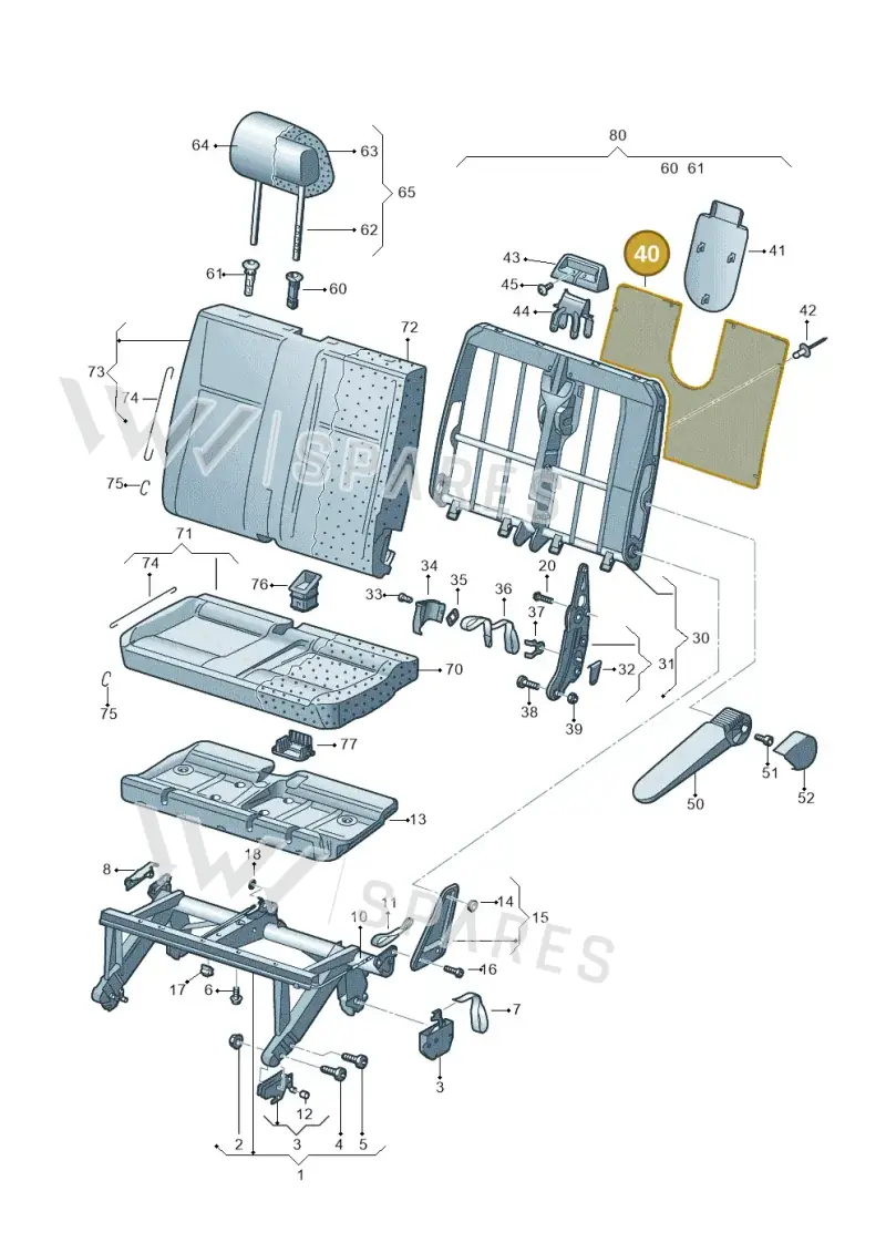 7H0883611D — Volkswagen Transp. caravelle (2011-2015) diagram 611883100, position 40