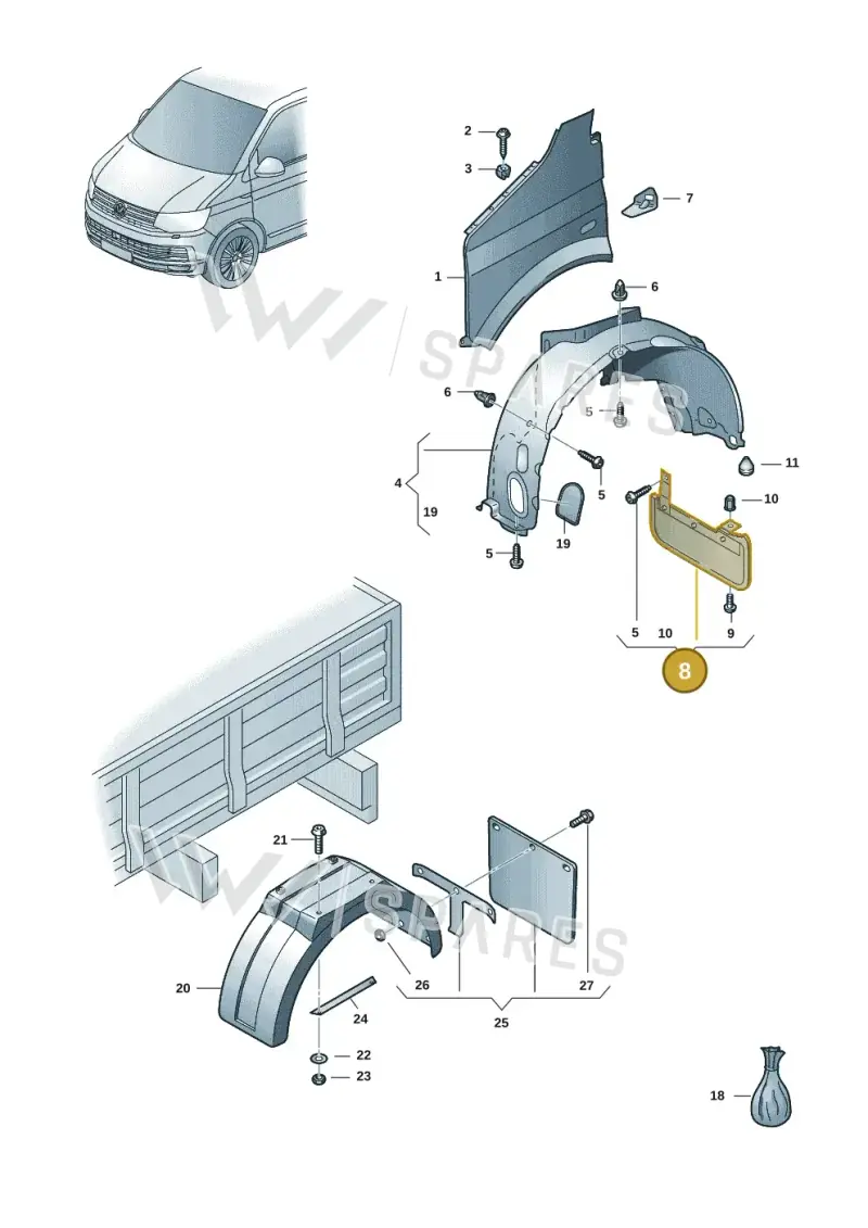 7H0898809 — Volkswagen Single-cab transp. (2019-2024) diagram 7fp821100, position 8