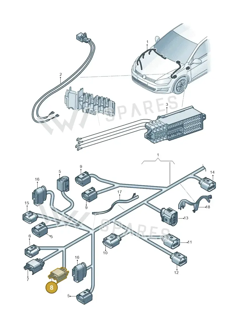 7H0941165 — Volkswagen Polo 1.4 BlueMotion (2014-2017) diagram 773971700, position 8