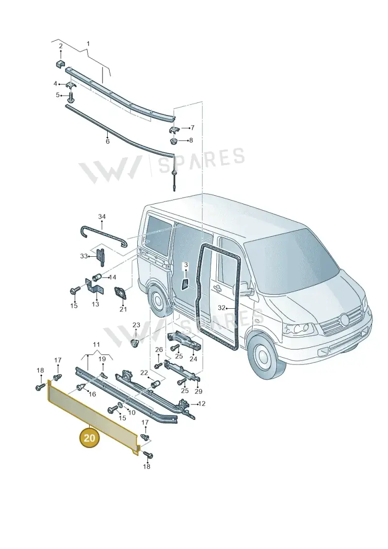 7H3843795G01A — Volkswagen Transp. caravelle (2011-2015) diagram 410843500, position 20