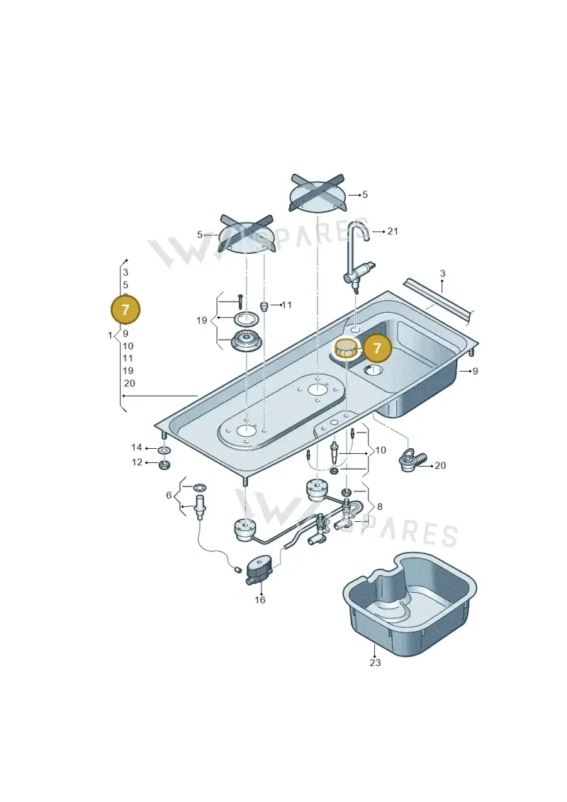 7H7068121A — Volkswagen California Camper (2009-2011) diagram 613068110, position 7