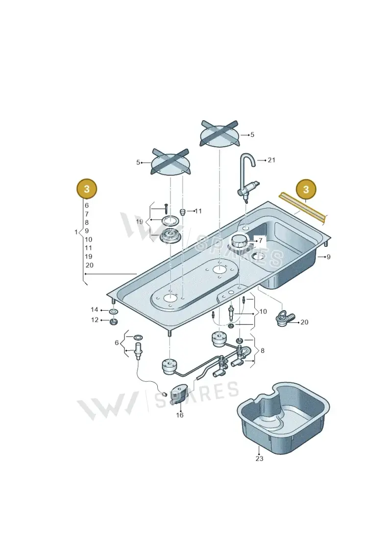 7H7068125A — Volkswagen California Camper (2009-2011) diagram 613068110, position 3