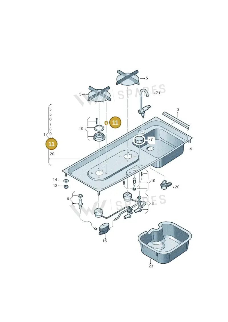 7H7070157A — Volkswagen California Camper (2009-2011) diagram 613068110, position 11