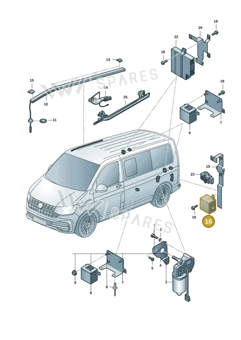 7LA035593A — Volkswagen Transporter Multivan (2019-2024) diagram 7em959000, position 16