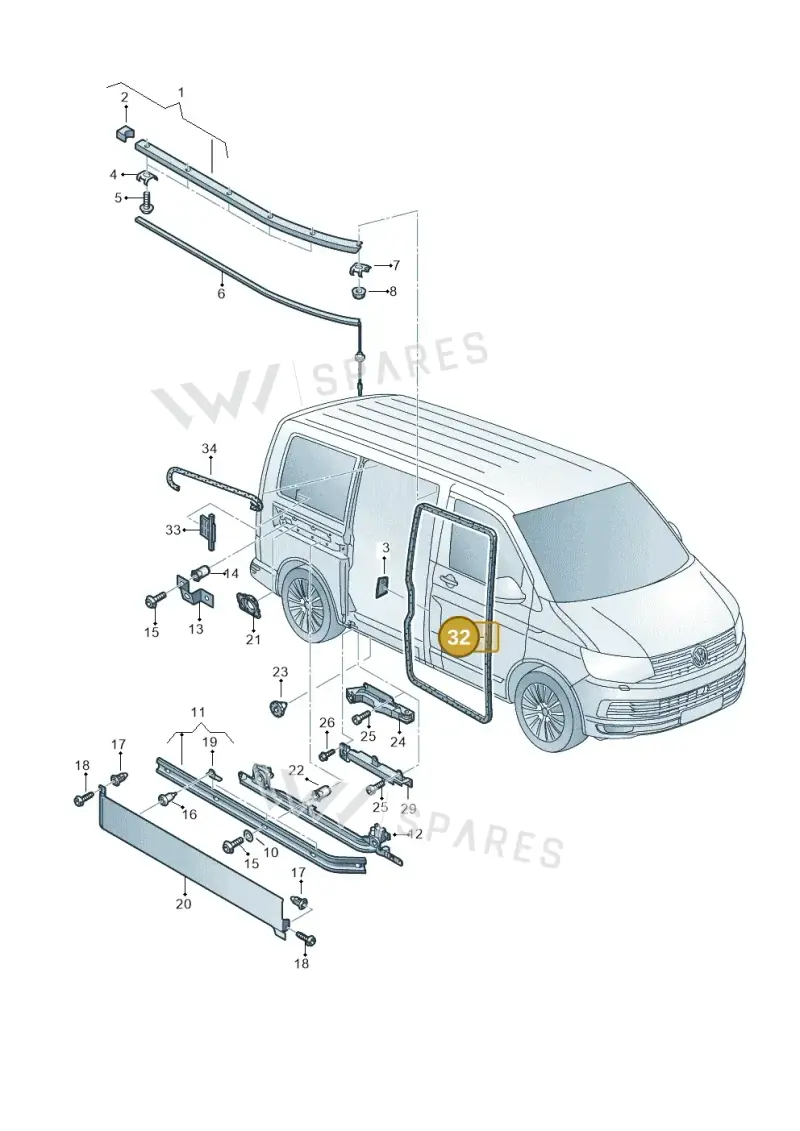 7LA843792B — Volkswagen Transporter Multivan (2019-2024) diagram 861843500, position 32