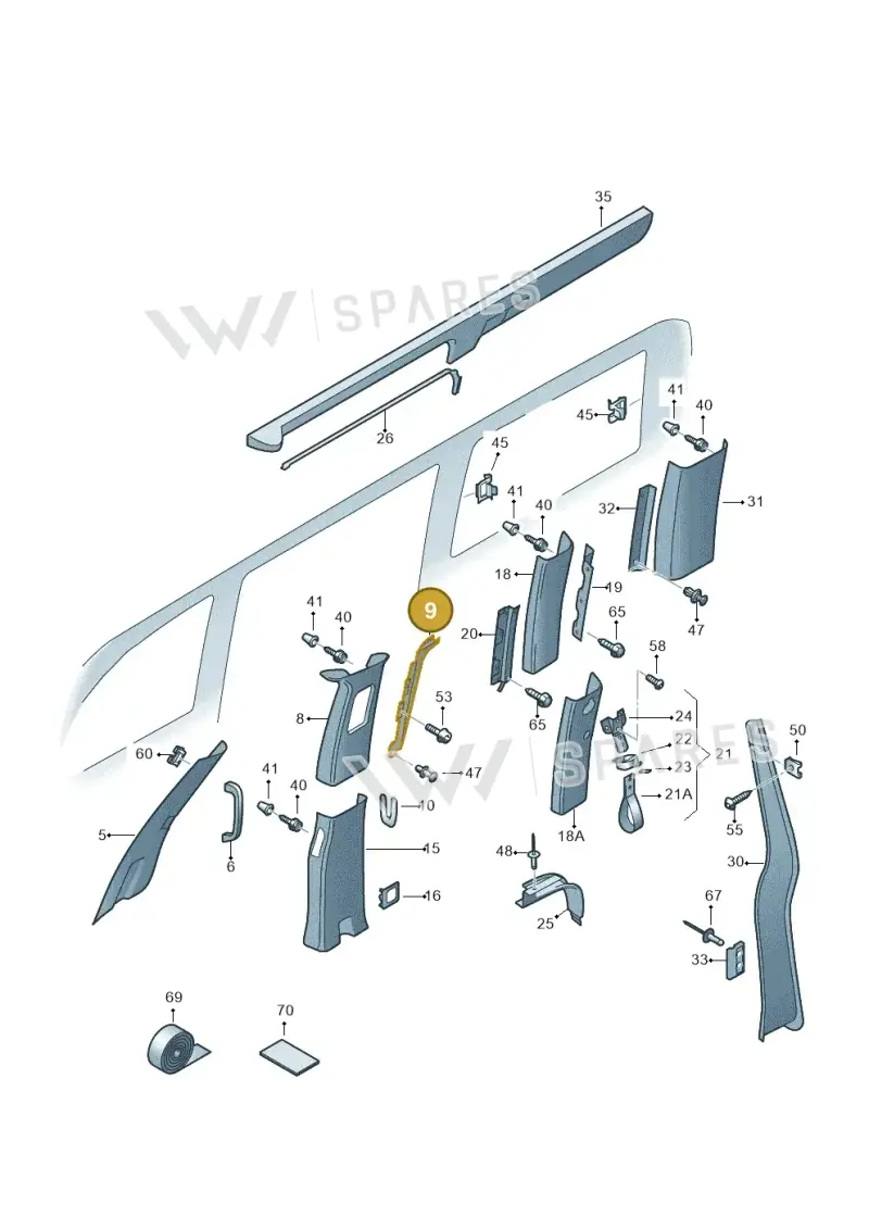 7LA867243AX30 — Volkswagen Caravelle (2019-2024) diagram 871867700, position 9