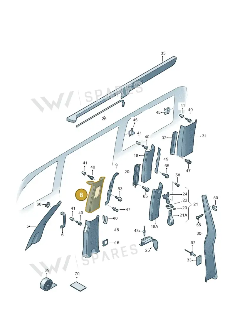 7LA867281FX30 — Volkswagen Caravelle (2019-2024) diagram 871867700, position 8