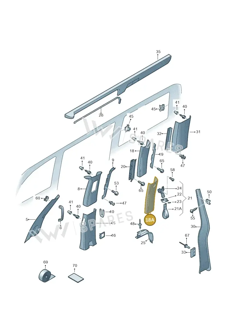 7LA867287DX30 — Volkswagen Caravelle (2019-2024) diagram 871867700, position 18A