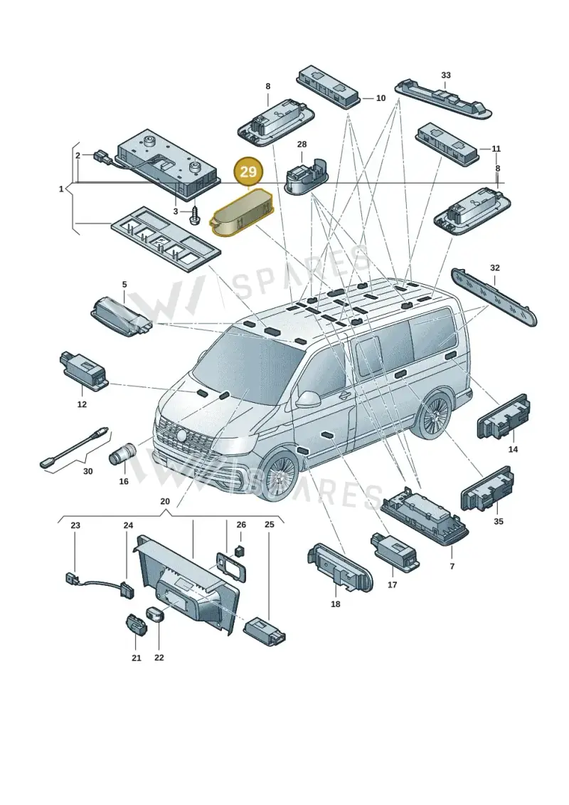 7LA945327 — Volkswagen Caravelle (2019-2024) diagram 7ep947000, position 29