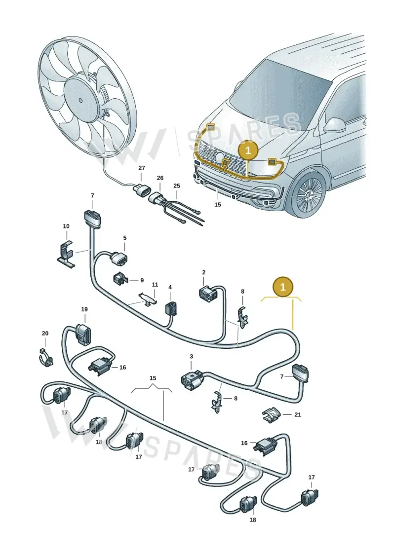 7LA971114A — Volkswagen Transporter Multivan (2019-2024) diagram 7em971000, position 1