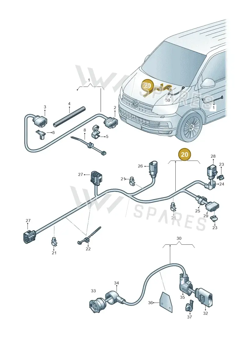 7LA971411 — Volkswagen Transporter Single Cab (2019-2024) diagram 7fp971032, position 20
