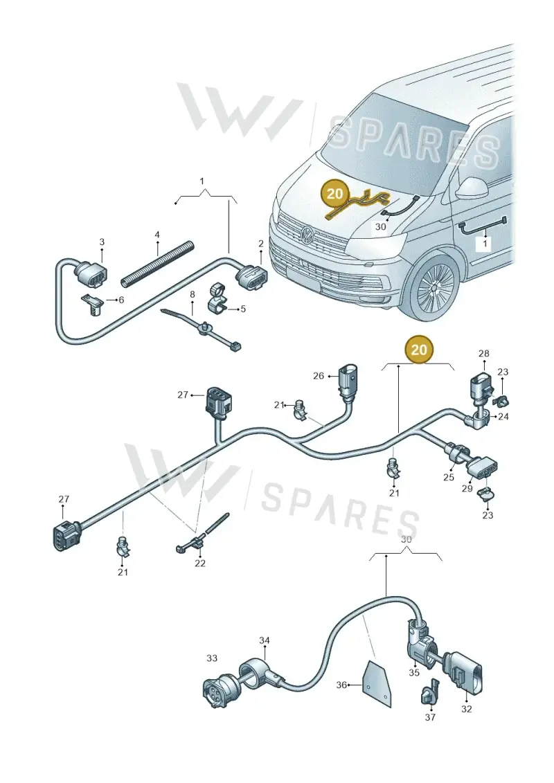 7LA971411E — Volkswagen Transporter Single Cab (2019-2024) diagram 7fp971032, position 20