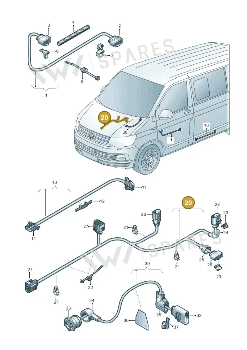 7LA971411E — Volkswagen Transporter Multivan (2019-2024) diagram 7em971032, position 20