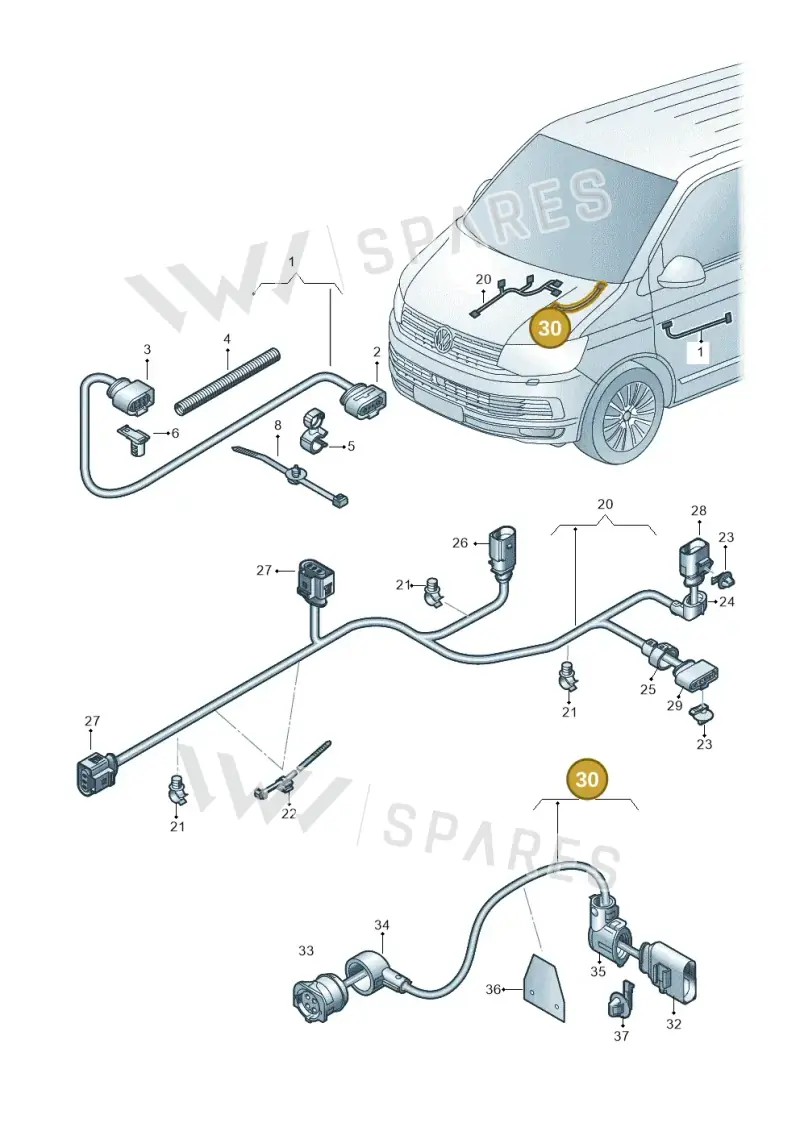 7LA971555 — Volkswagen Transporter Single Cab (2019-2024) diagram 7fp971032, position 30
