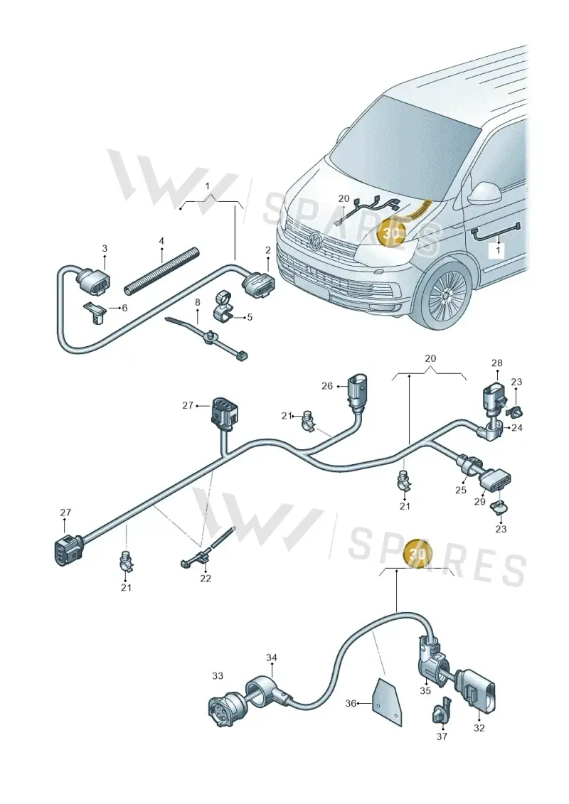 7LA971555A — Volkswagen Transporter Single Cab (2019-2024) diagram 7fp971032, position 30