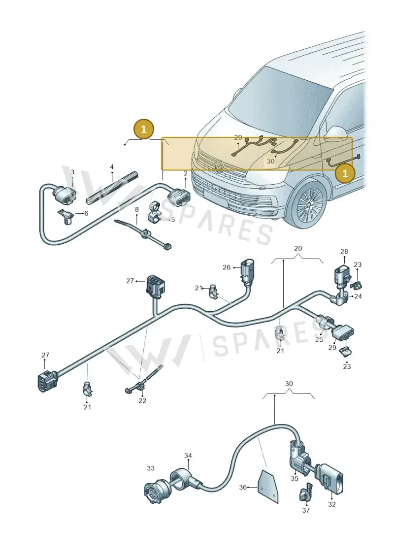 7LA971727 — Volkswagen Transporter Single Cab (2019-2024) diagram 7fp971032, position 1