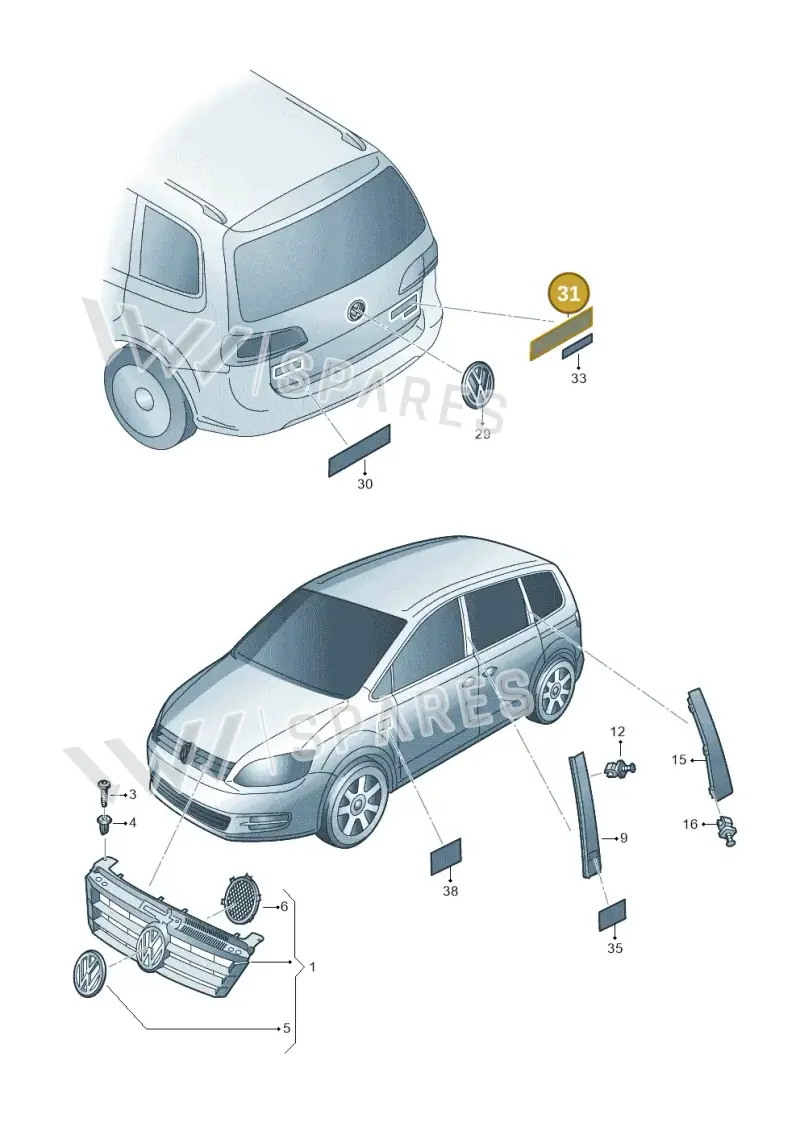 7N0853675AGQF — Volkswagen Sharan Blue Motion (2010-2015) diagram 689853300, position 31