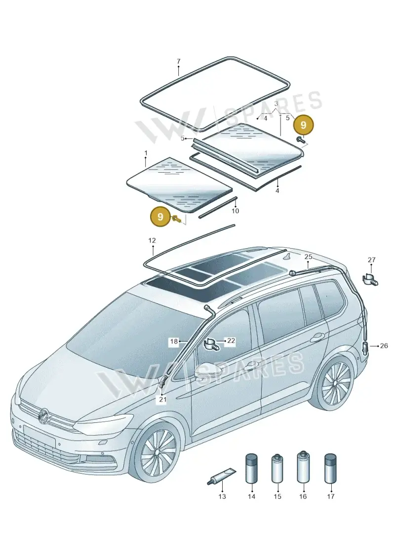 7P0898955 — Volkswagen Touran 2,0 BlueMotion (2015-2024) diagram 869877000, position 9